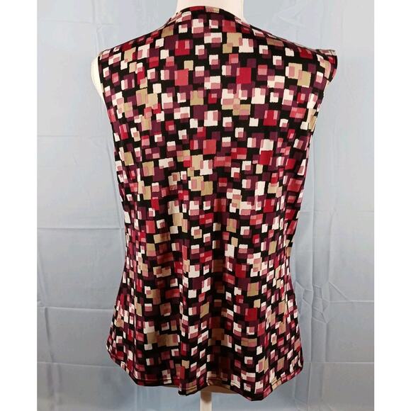 Mandy Evans Tank Top Large Pink Black Tan Geometric Sleeveless Cowl Drop Neck - Picture 6 of 8